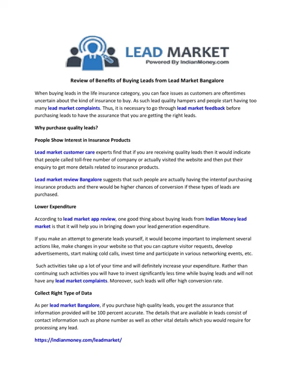 Review Of Benefits Of Buying Leads From Lead Market Bangalore