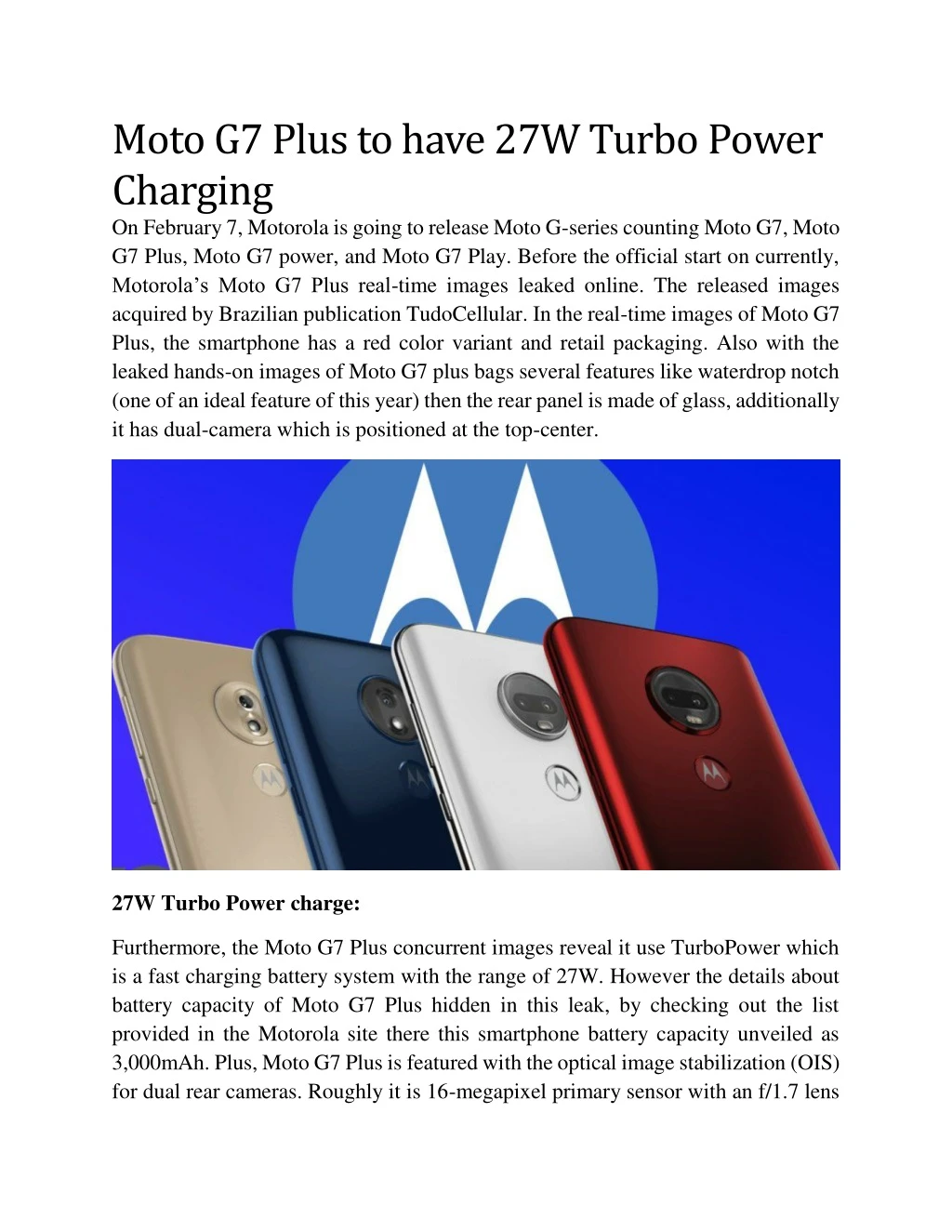 moto g7 plus to have 27w turbo power charging