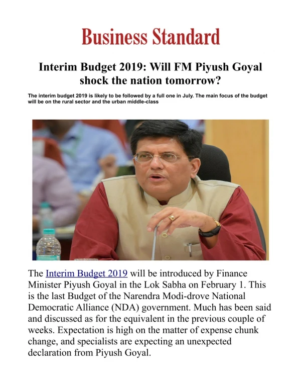 Interim Budget 2019: Will FM Piyush Goyal shock the nation tomorrow?