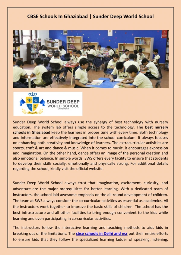 CBSE Schools In Ghaziabad | Sunder Deep World School