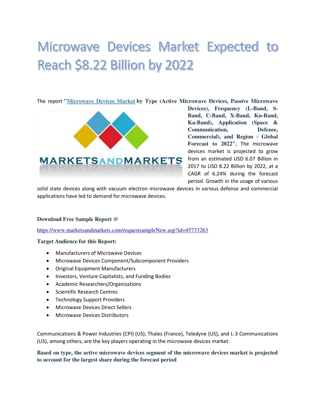 the report microwave devices market by type