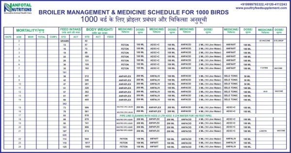 Poultry Broiler Health Management Chart