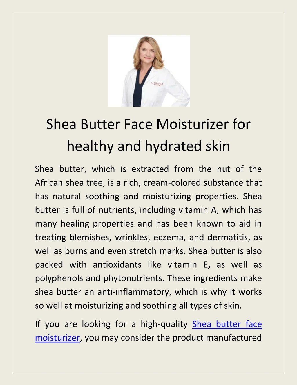 shea butter face moisturizer for healthy