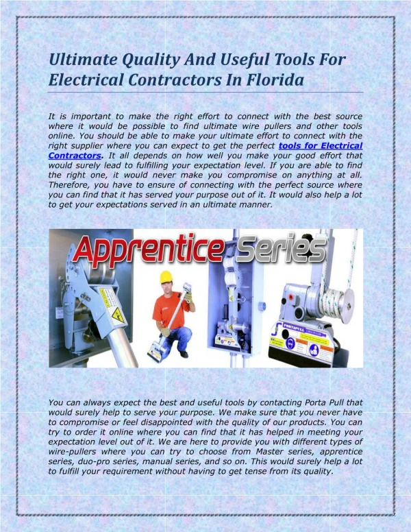 Ultimate Quality And Useful Tools For Electrical Contractors In Florida