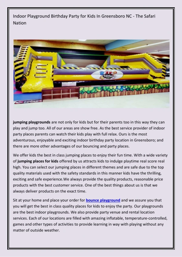 Indoor Playground Birthday Party for Kids In Greensboro NC - The Safari Nation