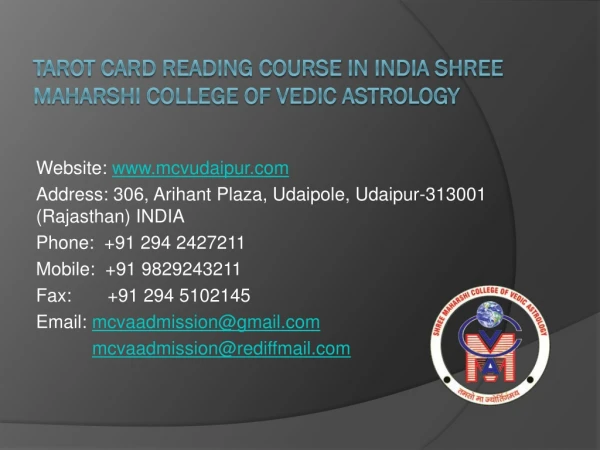 Tarot Card Reading Course in India Shree Maharshi College of Vedic Astrology