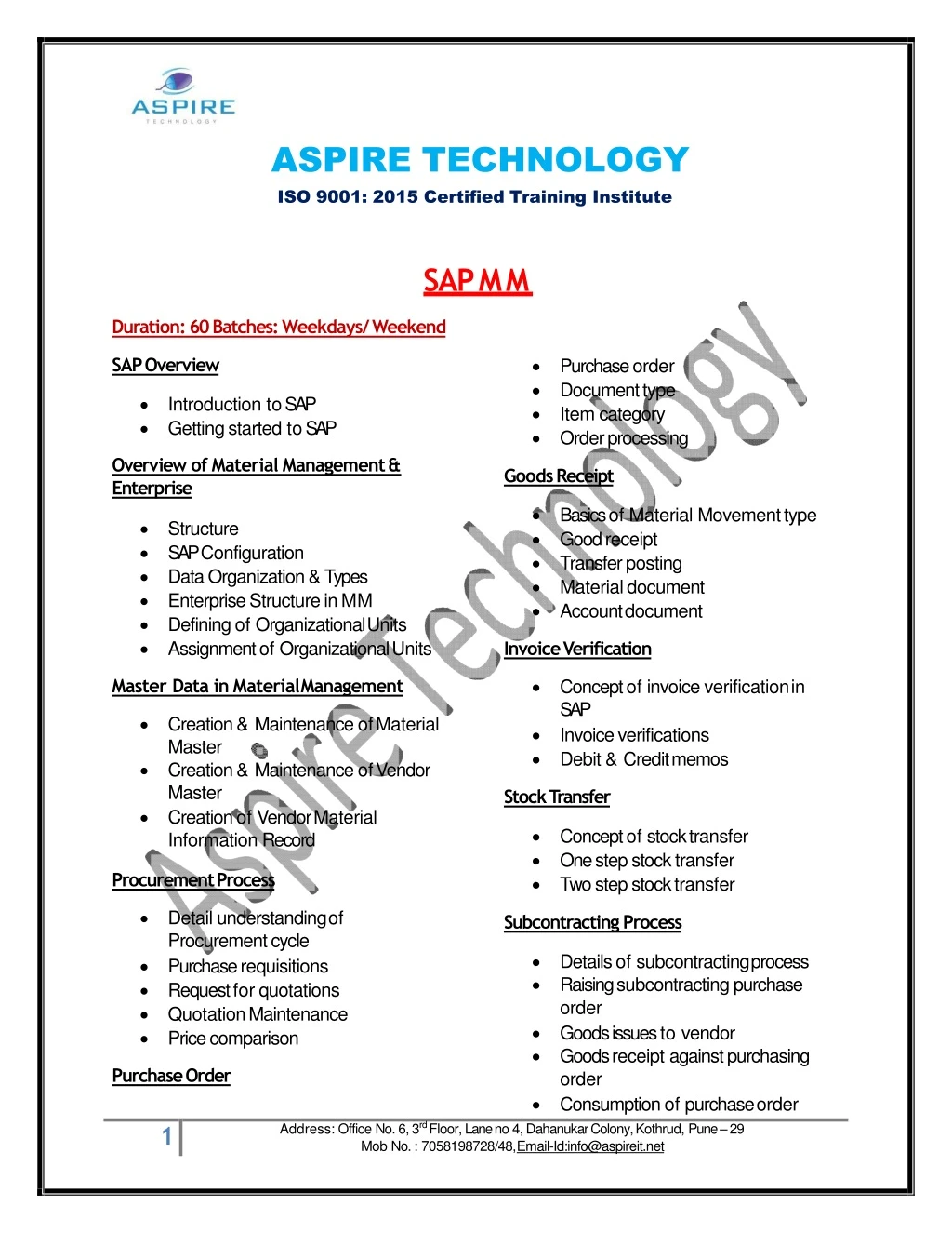 aspire technology iso 9001 2015 certified training institute