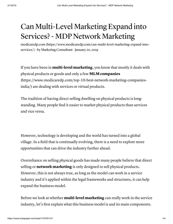 Can Multi-Level Marketing Expand into Services?