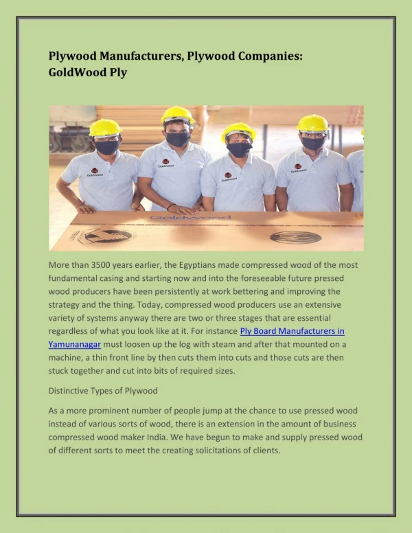 Plywood Manufacturers, Plywood Companies: GoldWood Ply