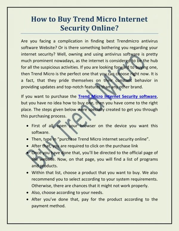 How to Buy Trend Micro Internet Security Online?