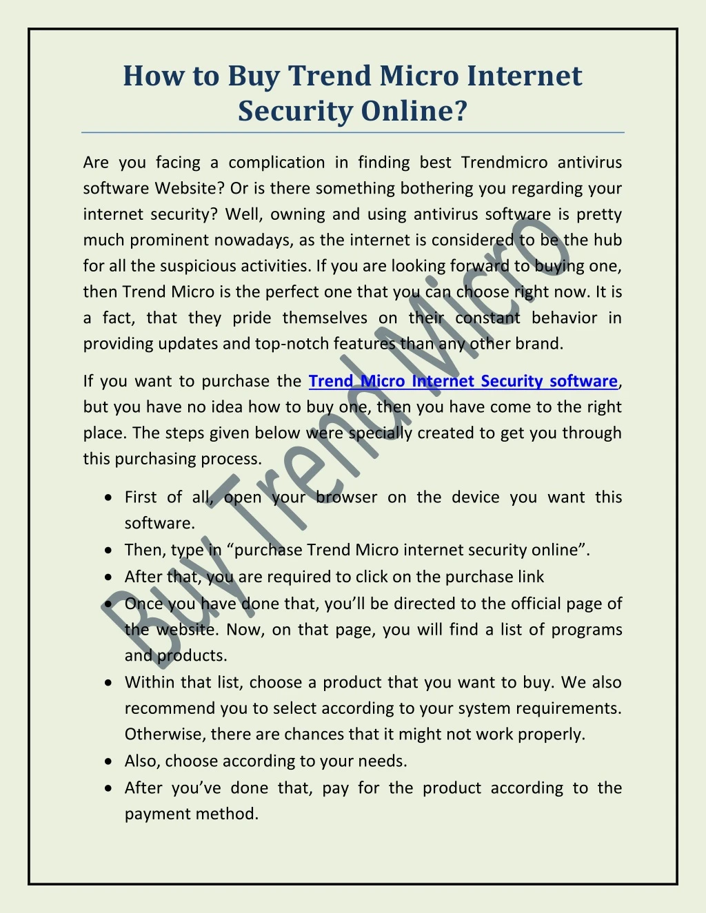how to buy trend micro internet security online