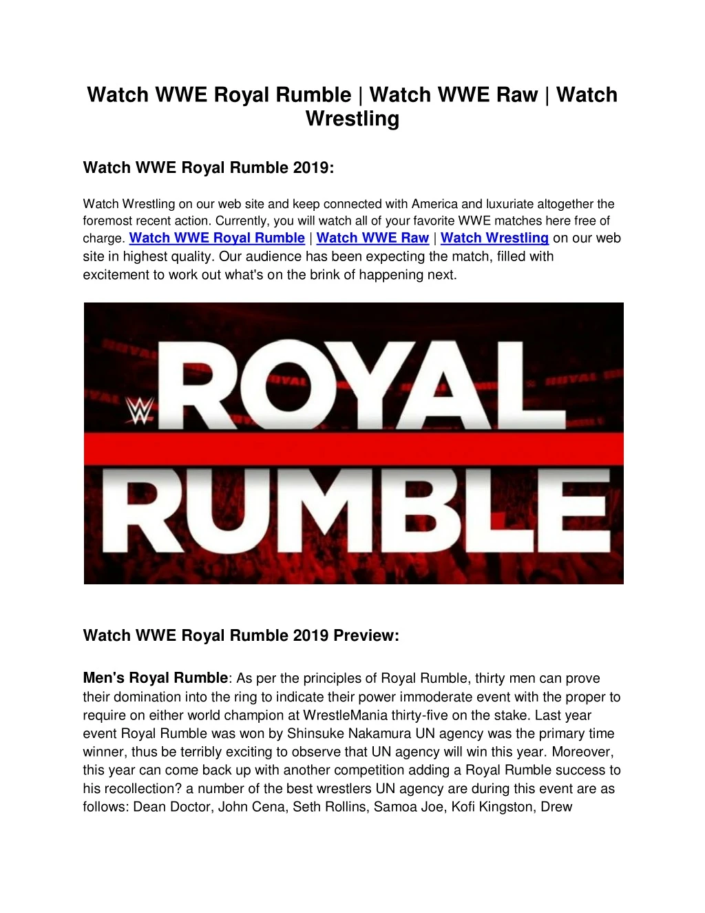 watch wwe royal rumble watch wwe raw watch