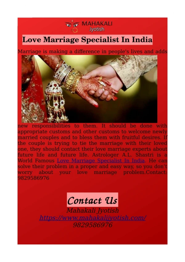 Love marriage specialist in India