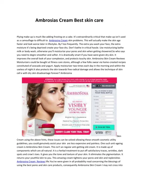 Ambrosina Skin Cream Reviews Moisturizers Could Be Bought At Fitness Care