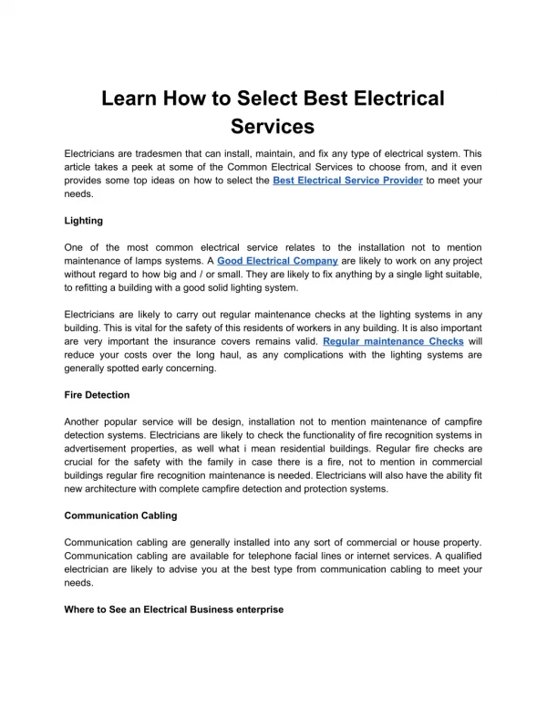 Learn How to Select Best Electrical Services