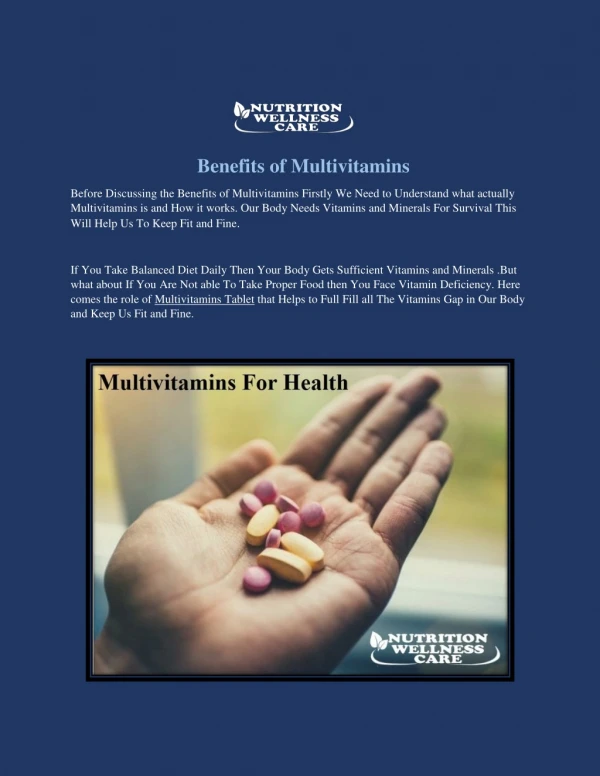 Benefits Of Multivitamins - Nutrition Wellness Care