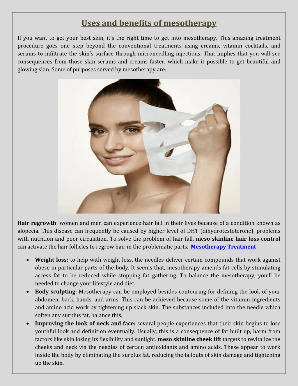 uses and benefits of mesotherapy