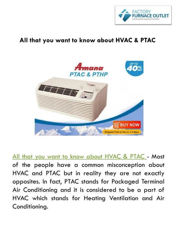 All that you want to know about HVAC & PTAC
