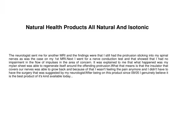 Natural Health Products All Natural And Isotonic