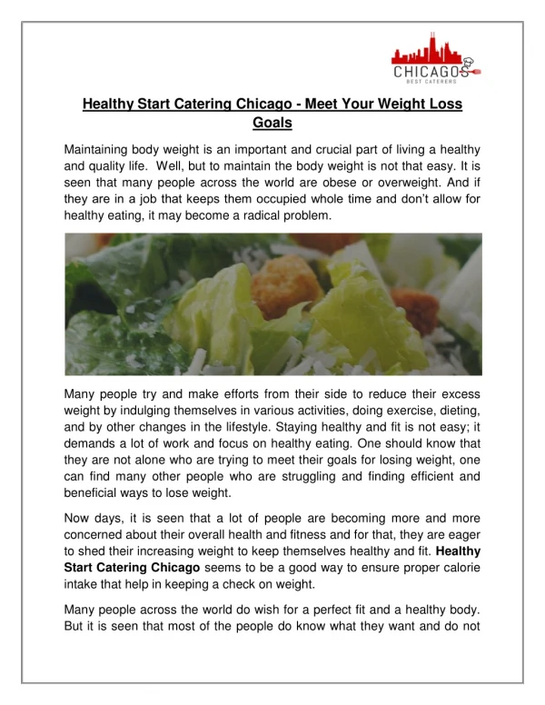 Healthy Start Catering Chicago - Meet Your Weight Loss Goals