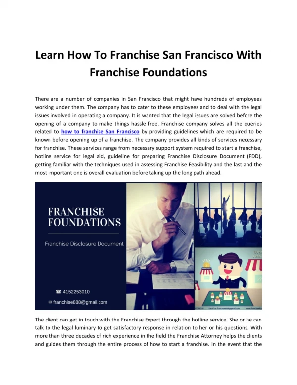 Learn How To Franchise San Francisco With Franchise Foundations