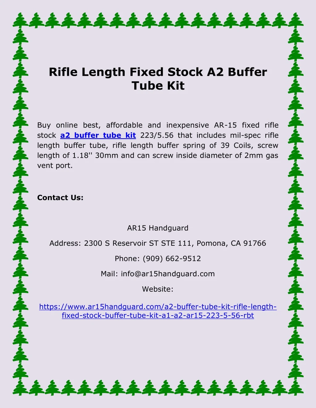 rifle length fixed stock a2 buffer tube kit