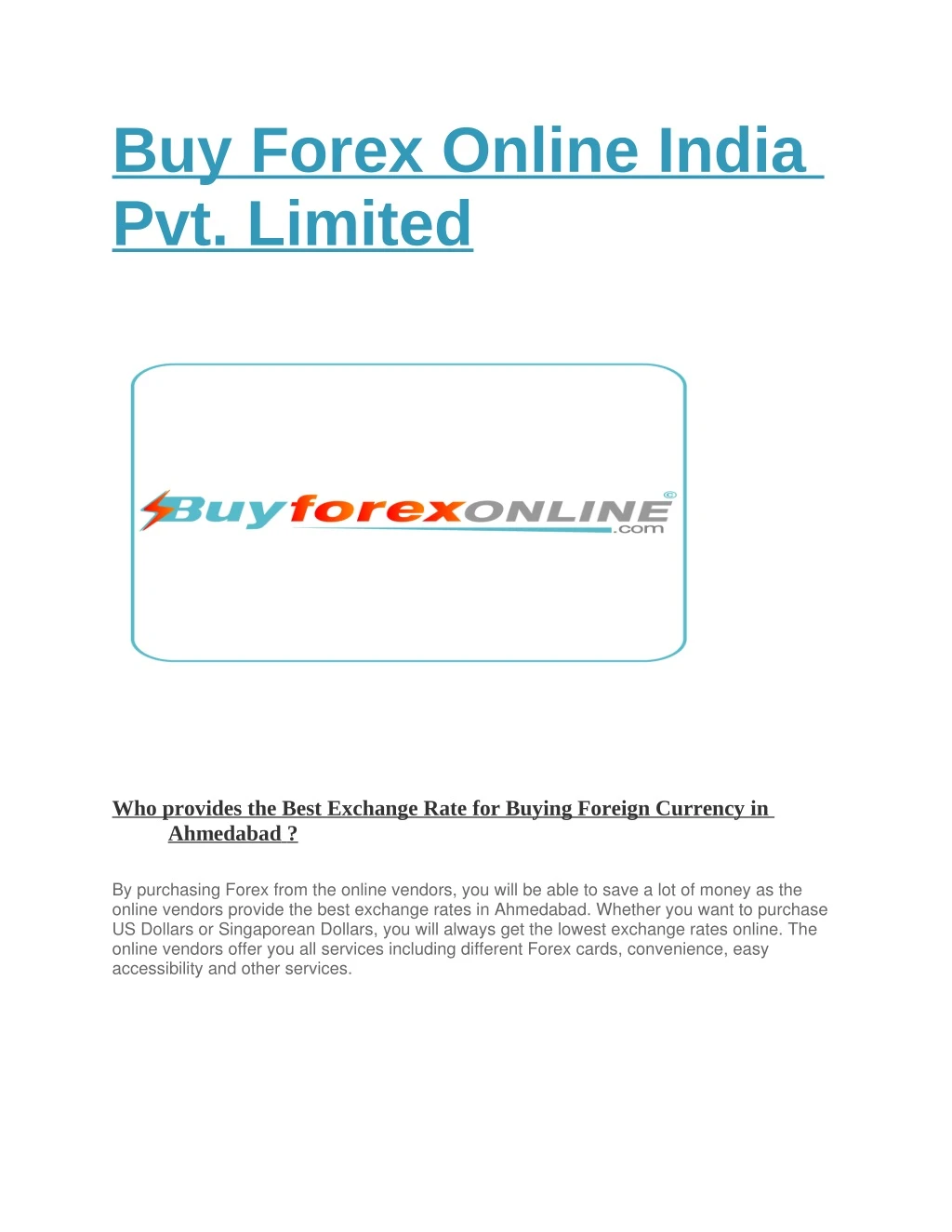 buy forex online india pvt limited