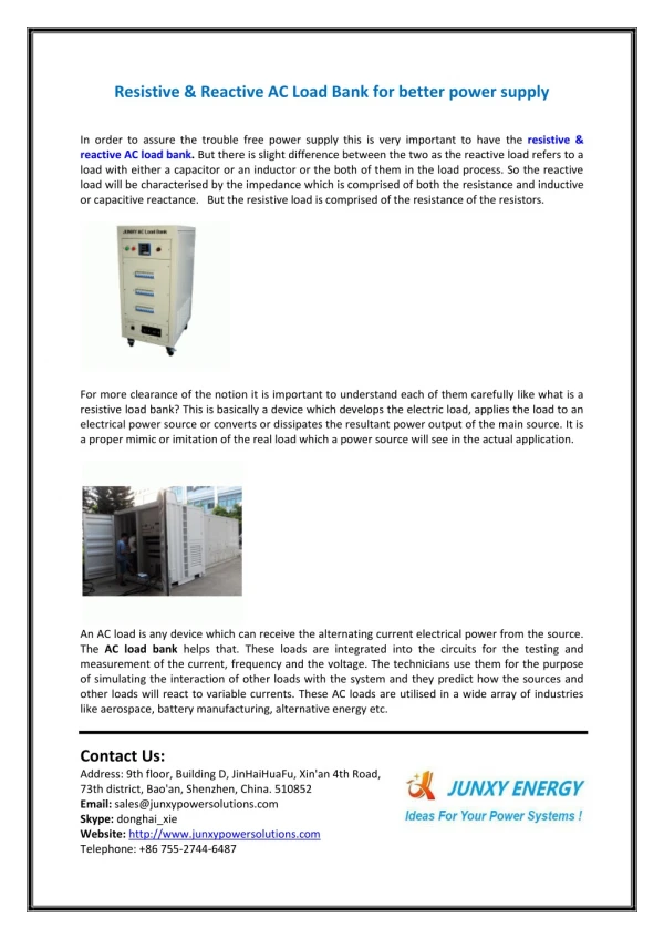 Resistive & Reactive AC Load Bank for Better Power Supply