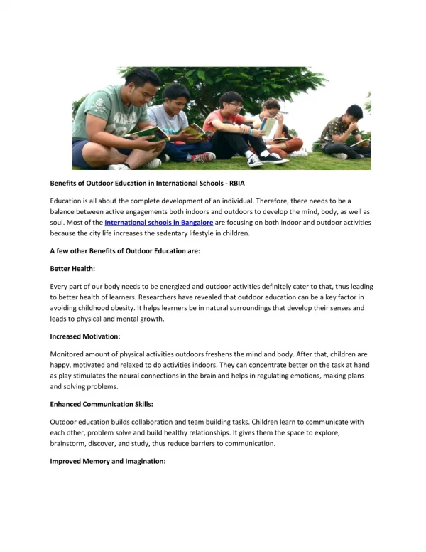 Benefits of Outdoor Education in International Schools - RBIA