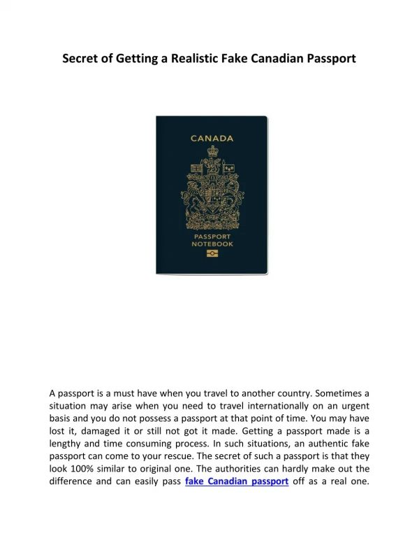 A Secret Of Getting A Realistic Fake Canadian Passport