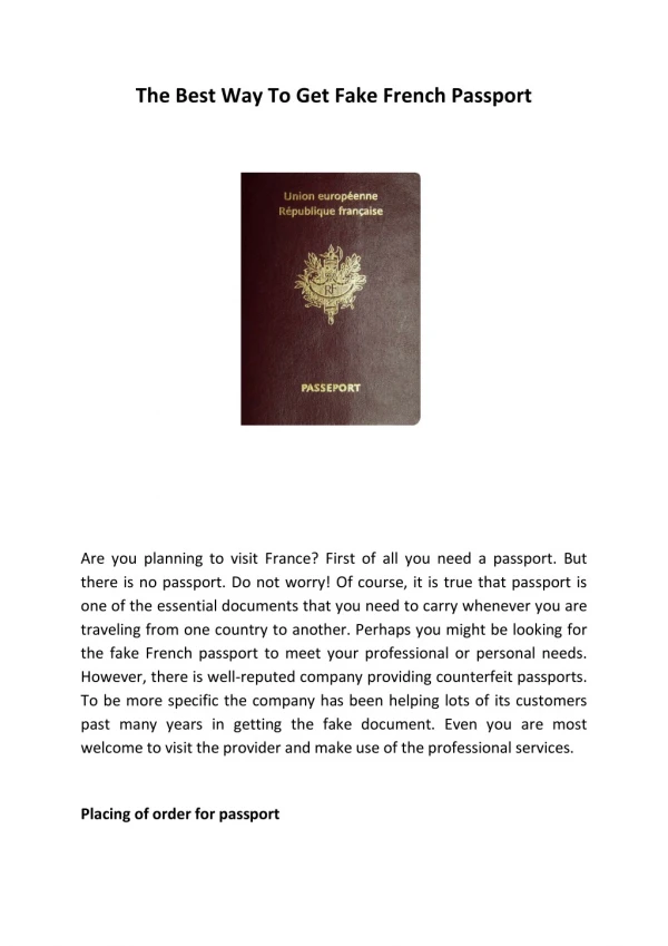 The Best Way To Get Fake French Passport
