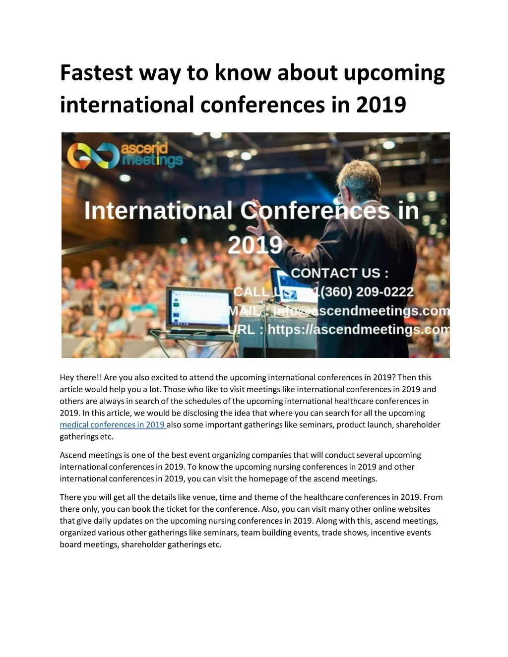 fastest way to know about upcoming international conferences in 2019