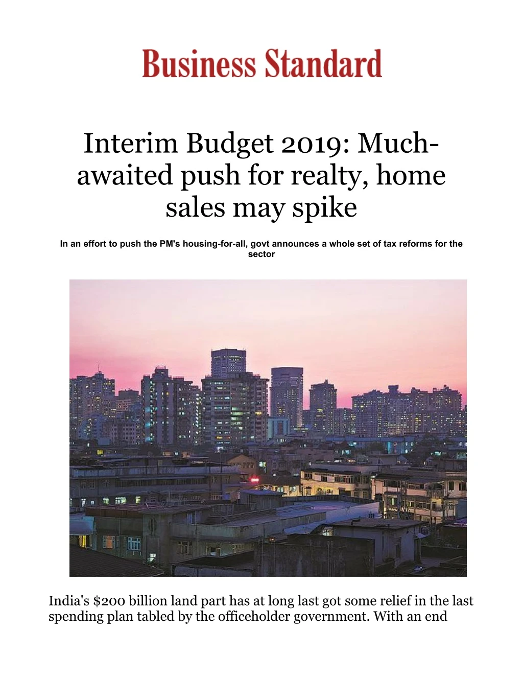 interim budget 2019 much awaited push for realty