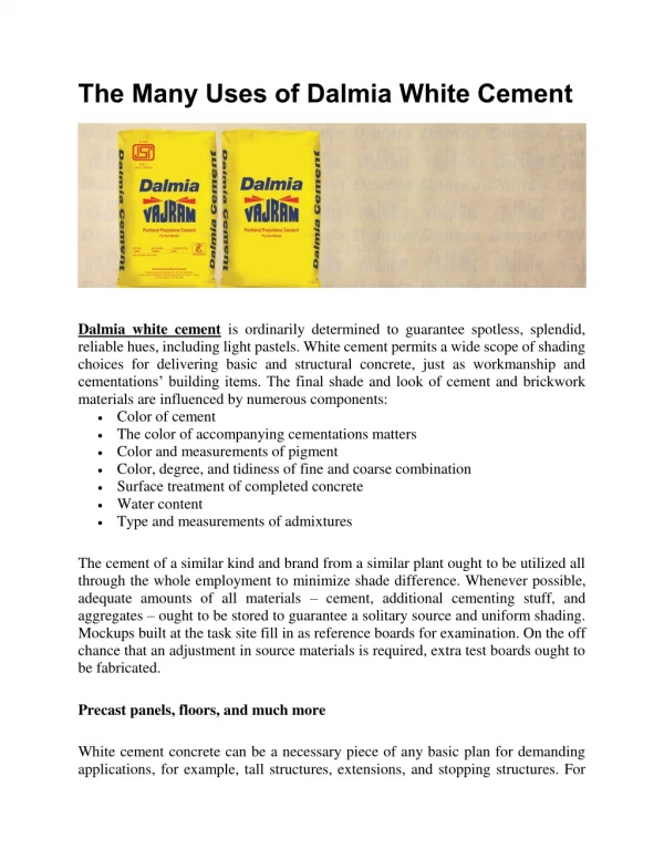 The Many Uses of Dalmia White Cement