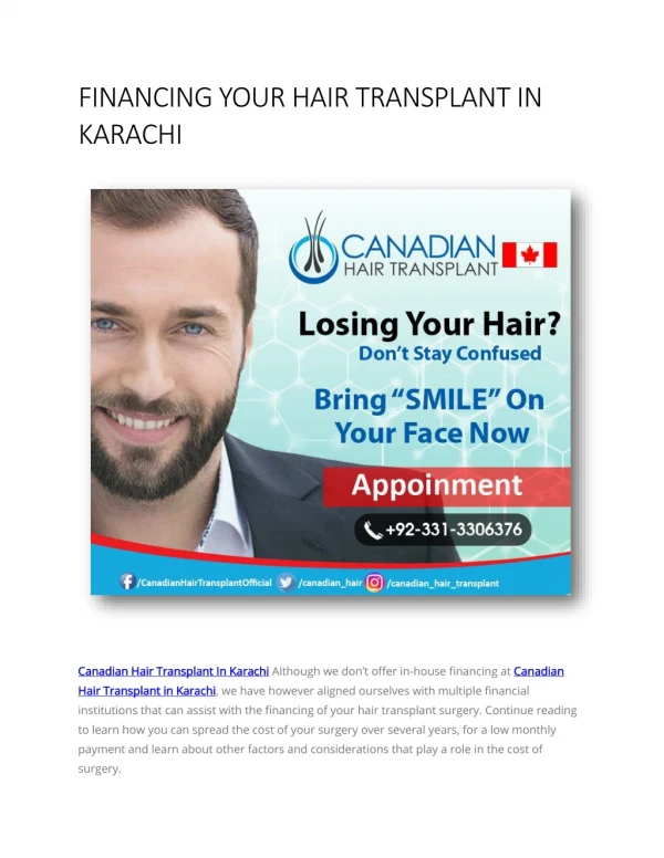 FINANCING YOUR HAIR TRANSPLANT IN KARACHI