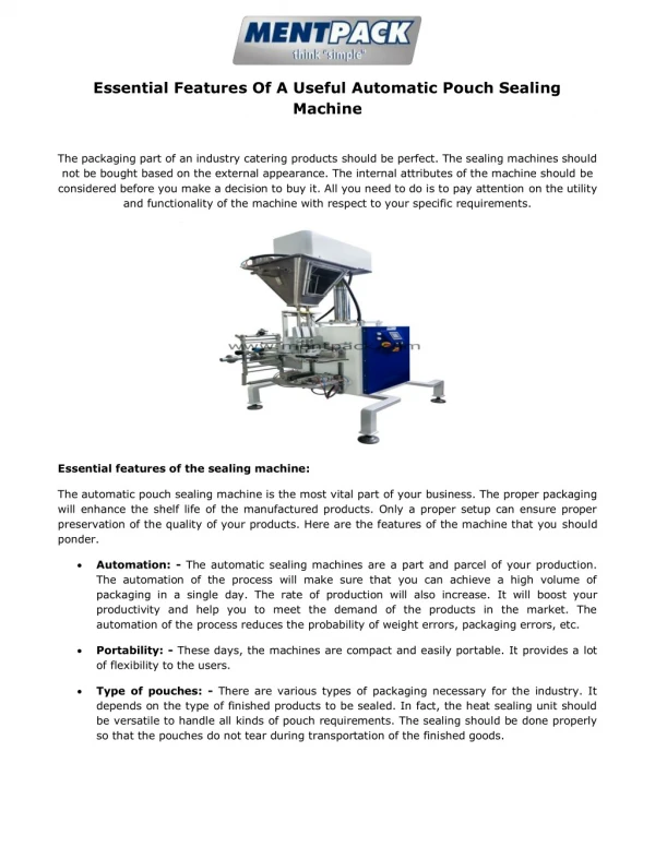 Essential Features Of A Useful Automatic Pouch Sealing Machine