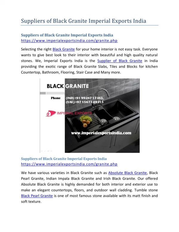 Suppliers of Black Granite Imperial Exports India
