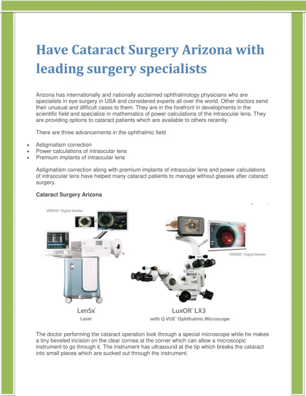 Have Cataract Surgery Arizona with leading surgery specialists