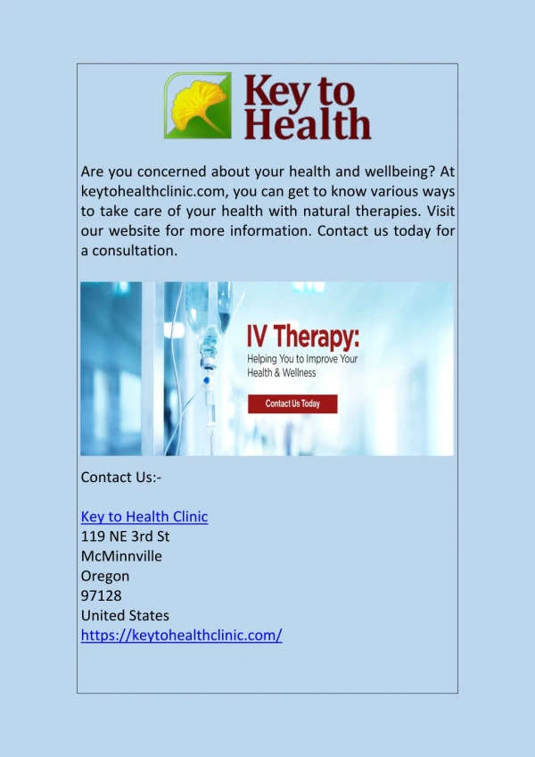 Natural Therapy Clinic in Mcminnville | keytohealthclinic.com