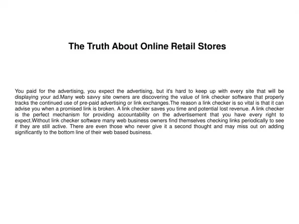 The Truth About Online Retail Stores