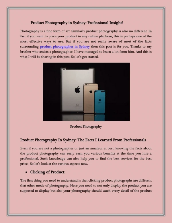 Product Photography in Sydney Professional Insight!