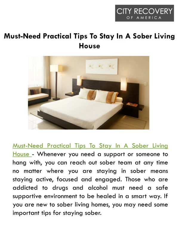 Must-Need Practical Tips To Stay In A Sober Living House