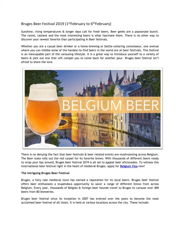 Bruges Beer Festival 2019 (1stFebruary to 6thFebruary)