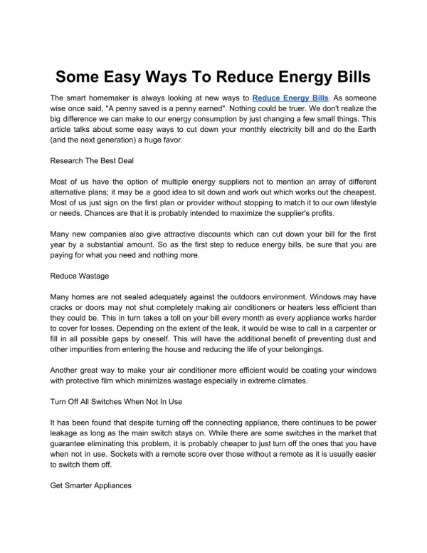 Some Easy Ways To Reduce Energy Bills