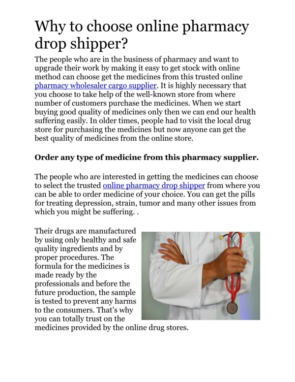 why pharmacy drop shipper