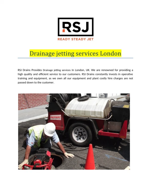 Drainage jetting services London