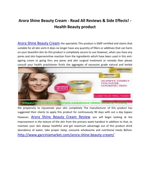 Arora Shine Beauty skin Cream- Does it Work? Read Reviews, Ingredients & Buy