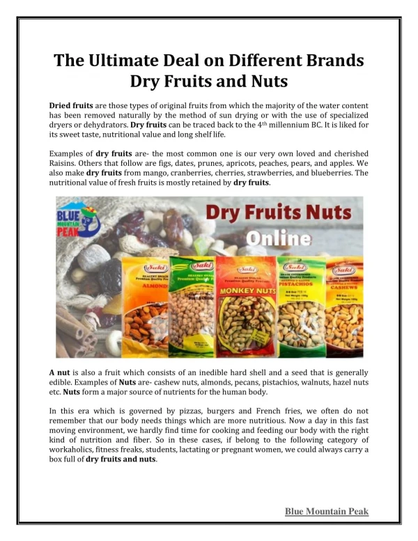 The Ultimate Deal on Different Brands Dry Fruits and Nuts | Blue Mountain Peak