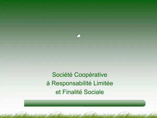 Soci t Coop rative Responsabilit Limit e et Finalit Sociale