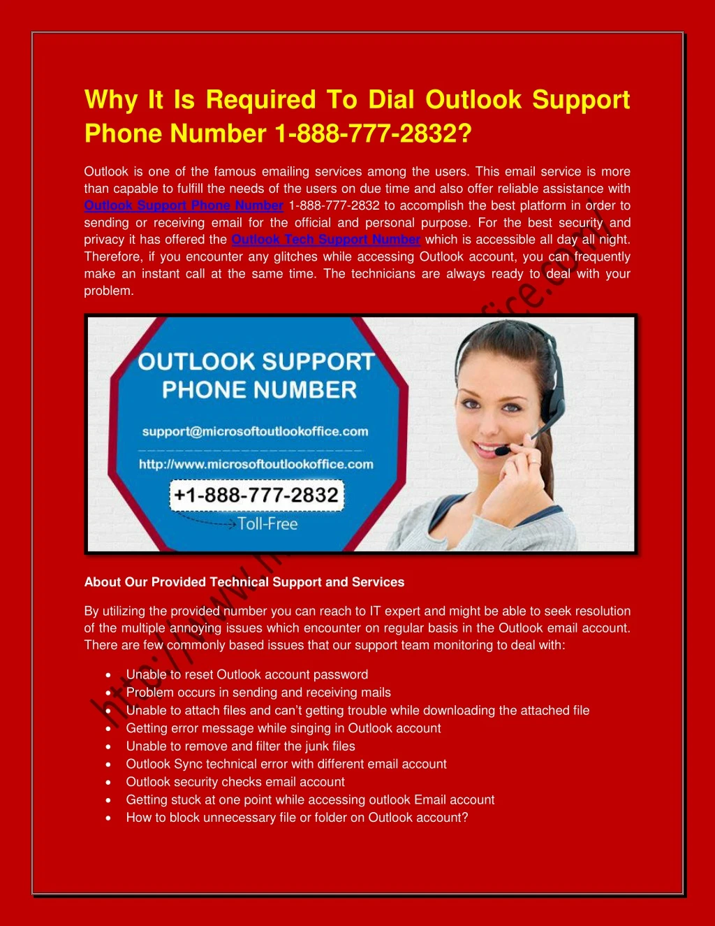why it is required to dial outlook support phone